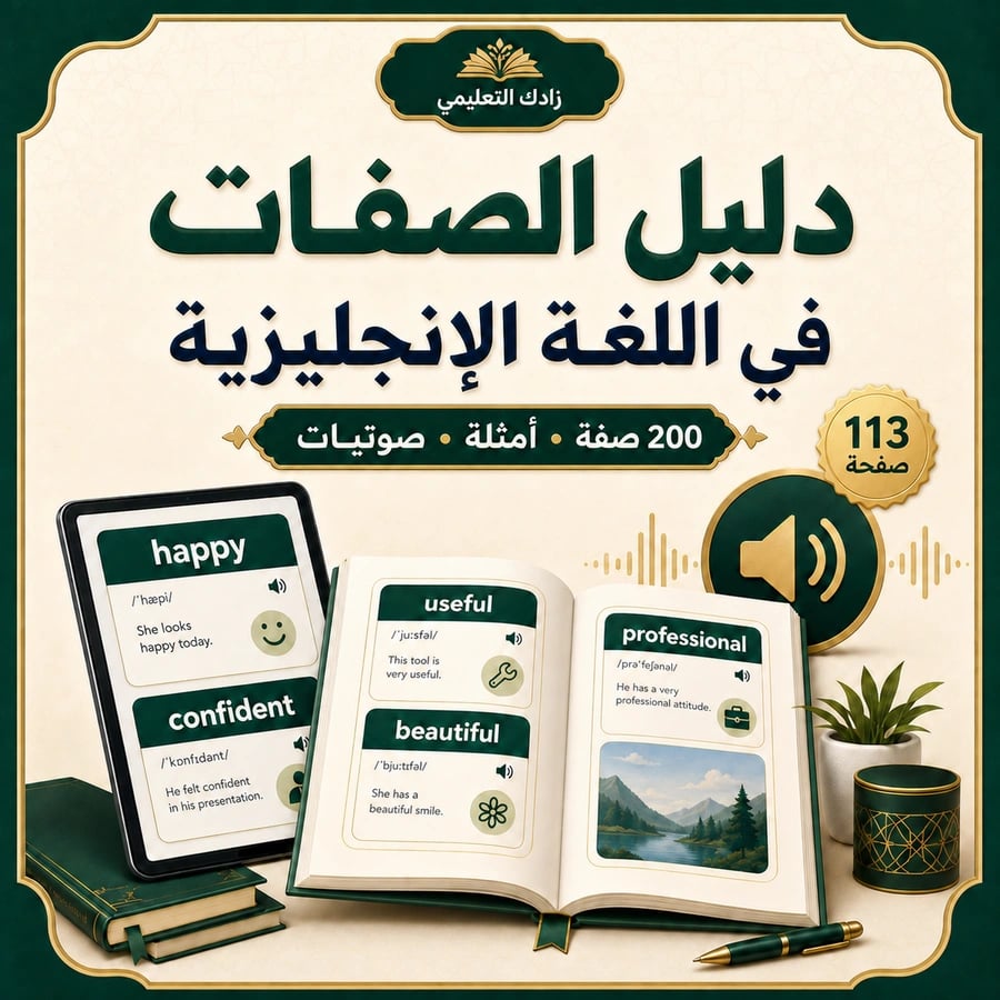 غلاف دليل 200 صفة إنجليزية بالصوت والأمثلة