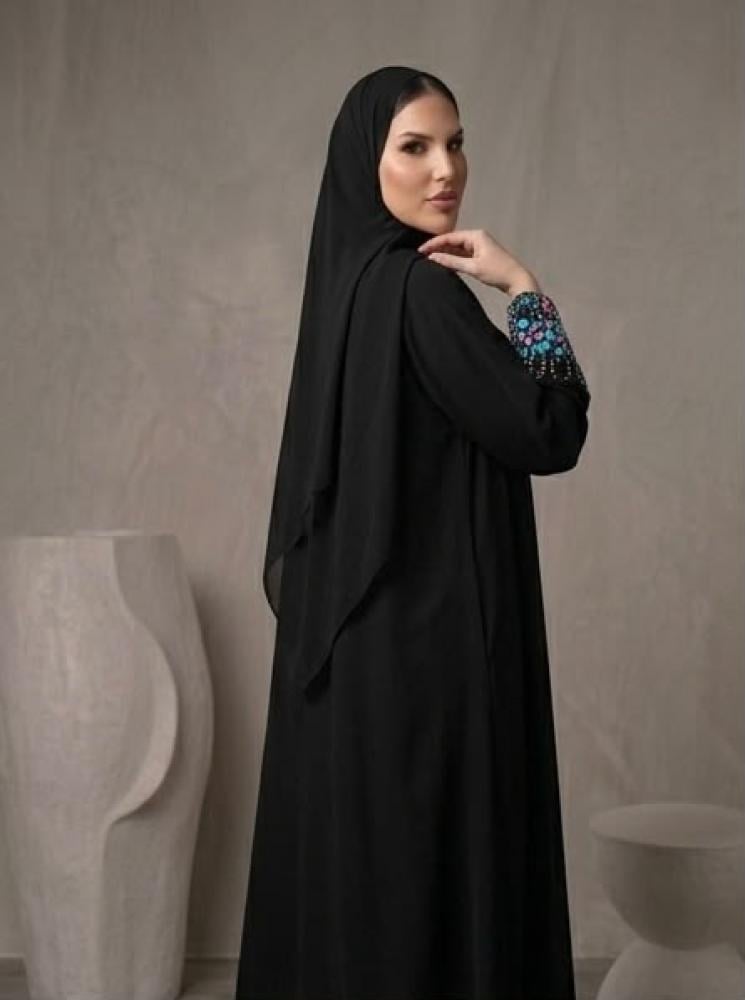 Karmen عباية إيلينا ازرق فاخرة من لمسه حرير بأزرار عملية وتطريز لامع