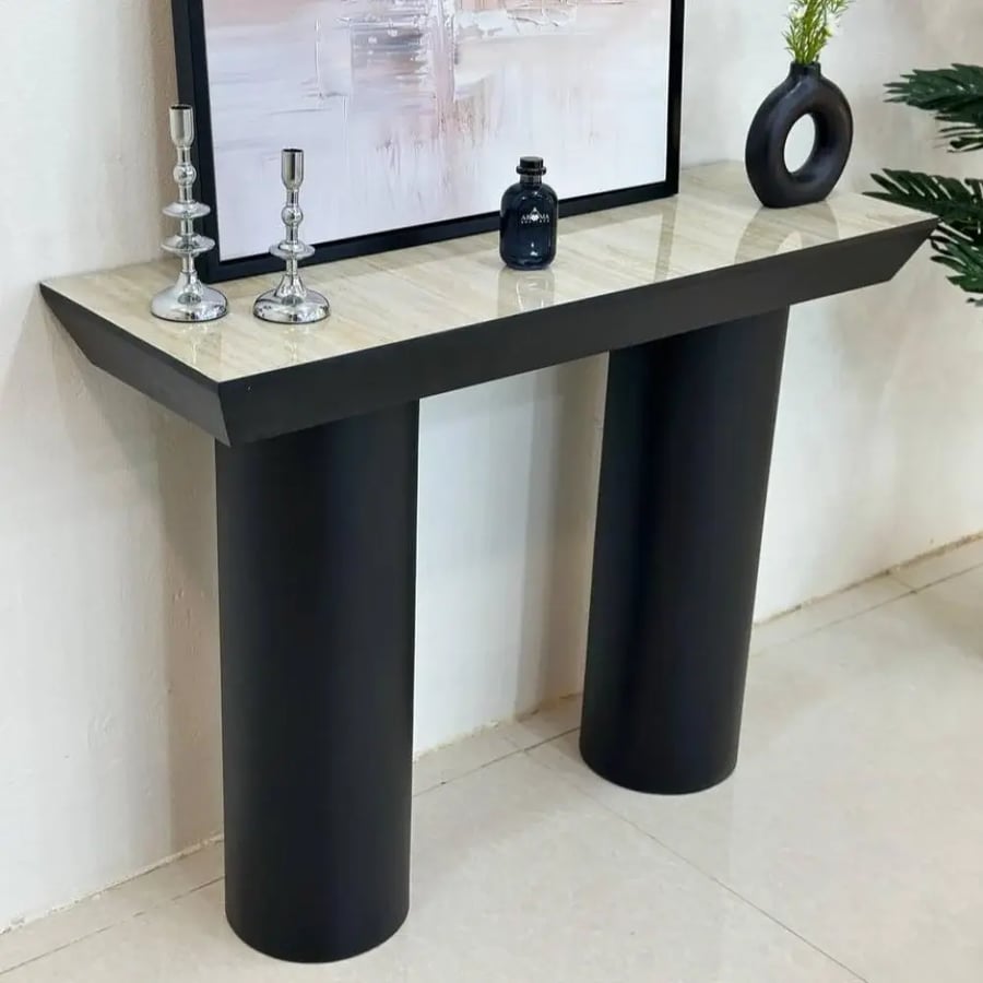 كونسول خشب اسود بسطح بديل رخام