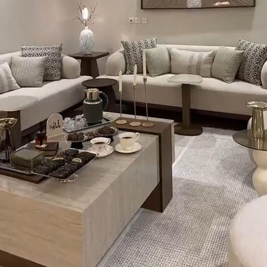 طقم طاولات ضيافة مودرن مع 6 طاولات خدمة خشب بديل رخام