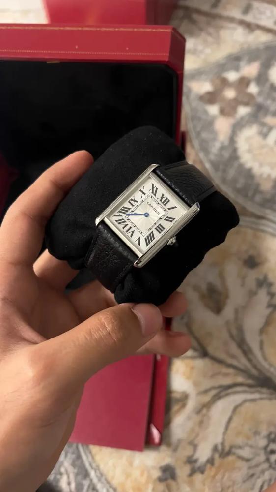 Cartier Tank watch silver leather black