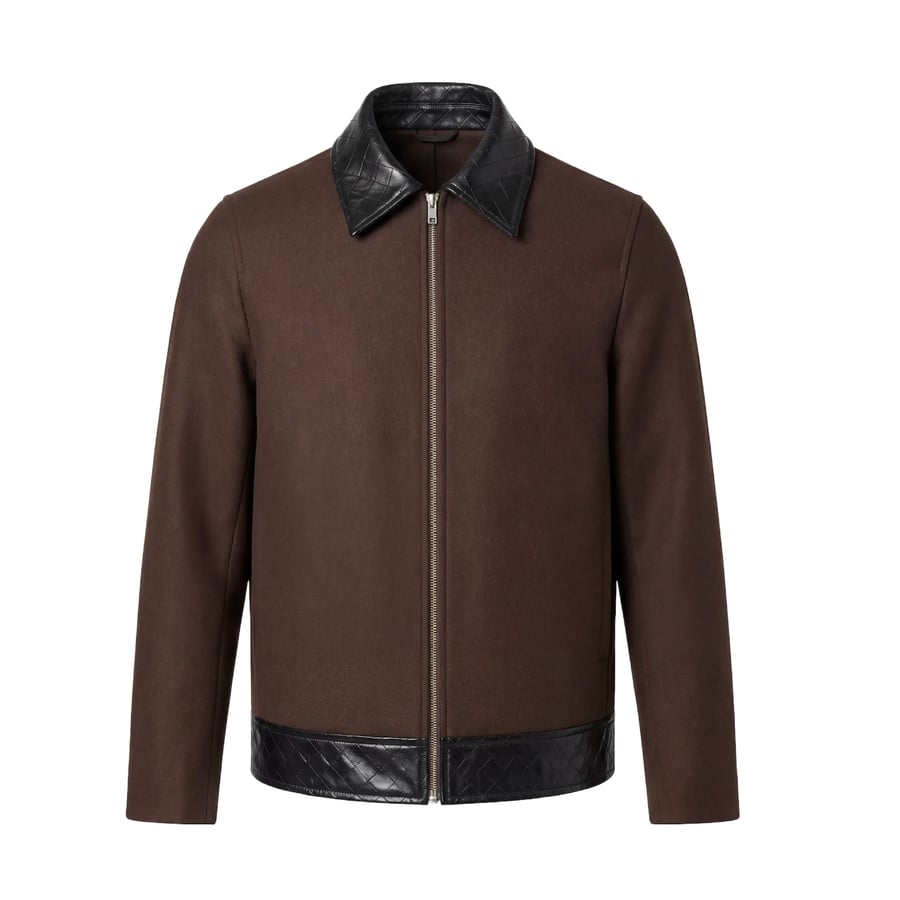 Jacket with Leather Collar - Brown