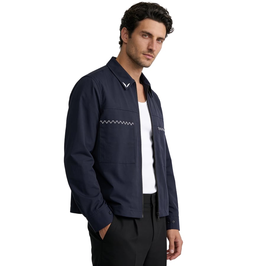 Navy Shirt with Embroidered Pockets