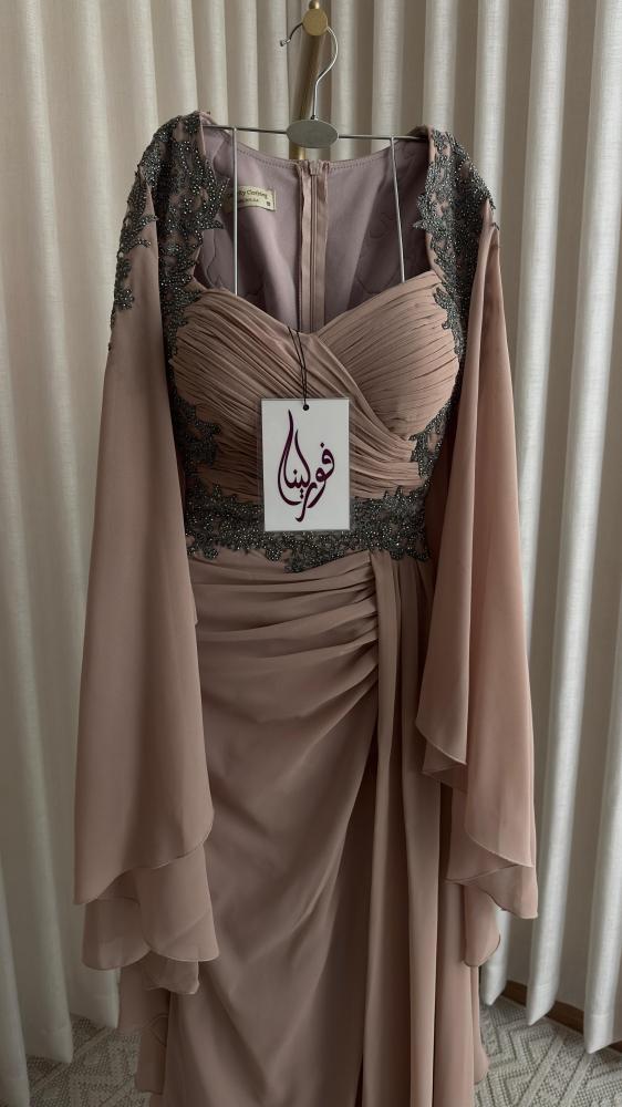 فستان سهره ناعم شيفون باكمام عريضه