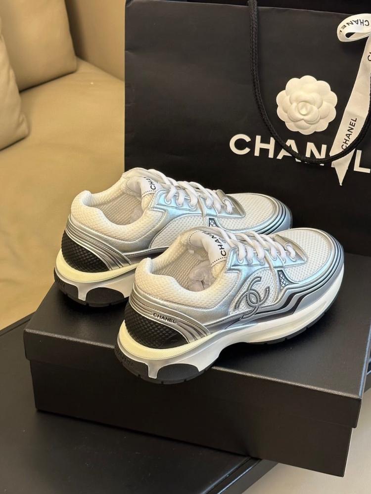 Chanel Fabric Laminated Calfskin Sneakers Chanel CC Runner شوز شانيل