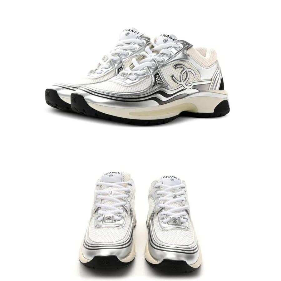Chanel Fabric Laminated Calfskin Sneakers Chanel CC Runner شوز شانيل