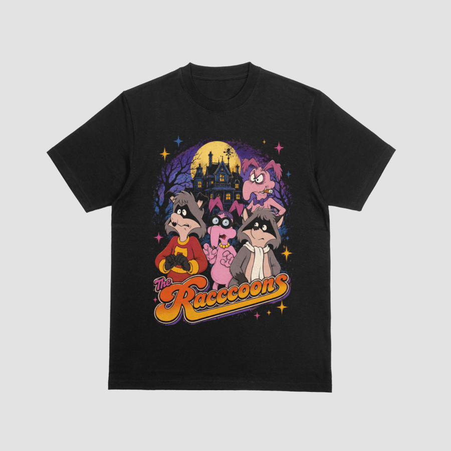 The Raccoons Haunted Mansion Retro 80s Cartoon Graphic
