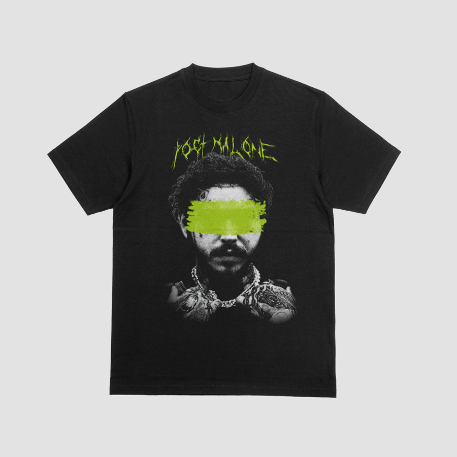 Post Malone, Neon Censor Bar Metal Font Distress Portrait
