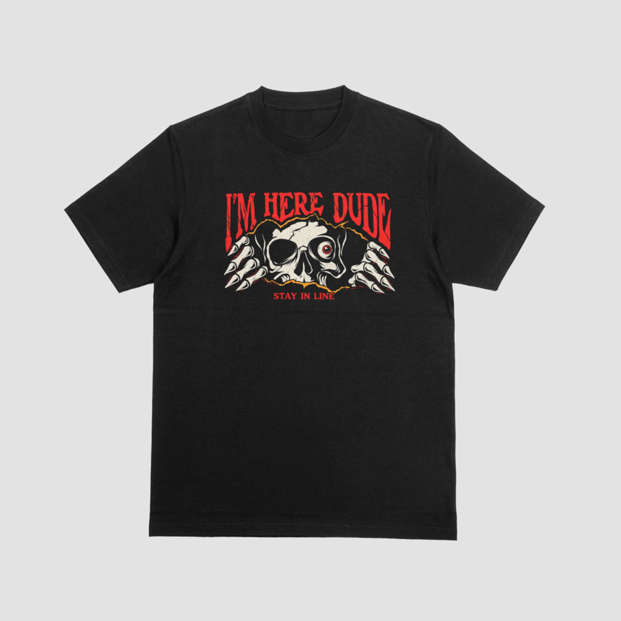 I'm Here Dude Stay In Line Creepy Skater Skull