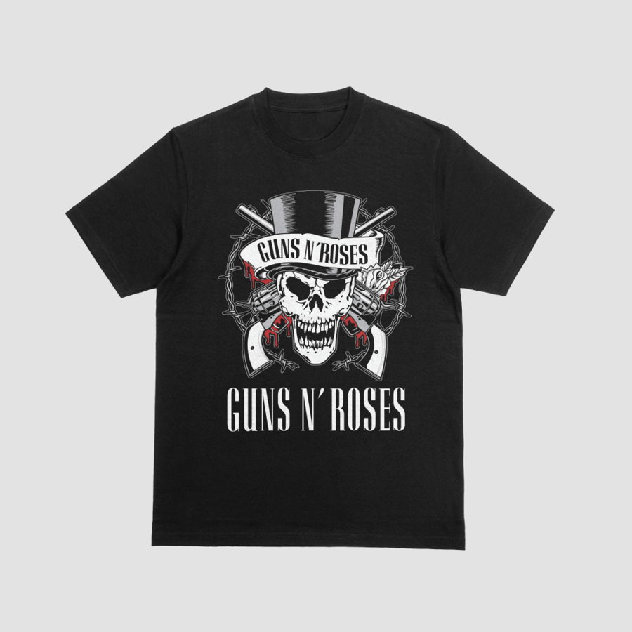 Guns N' Roses Skull Top Hat Crossed Revolvers Graphic