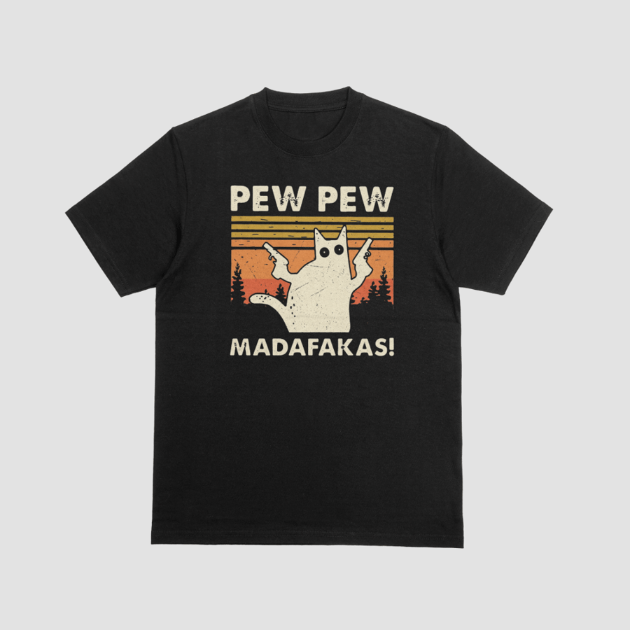 Pew Pew Madafakas Retro Cat Gun Meme Graphic