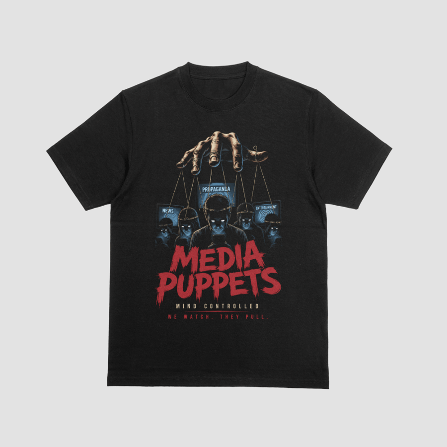 Media Puppets, Mind Controlled Puppet Master Hand Dystopian Propaganda Art