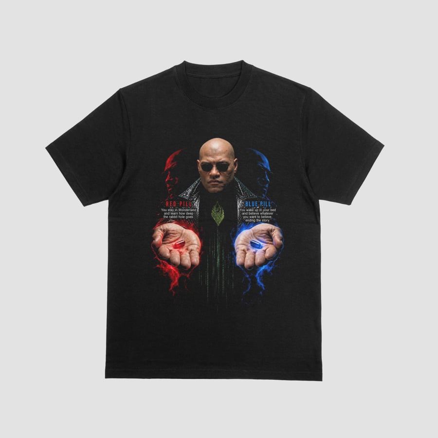 The Matrix Morpheus Realistic Red Pill Blue Pill Graphic