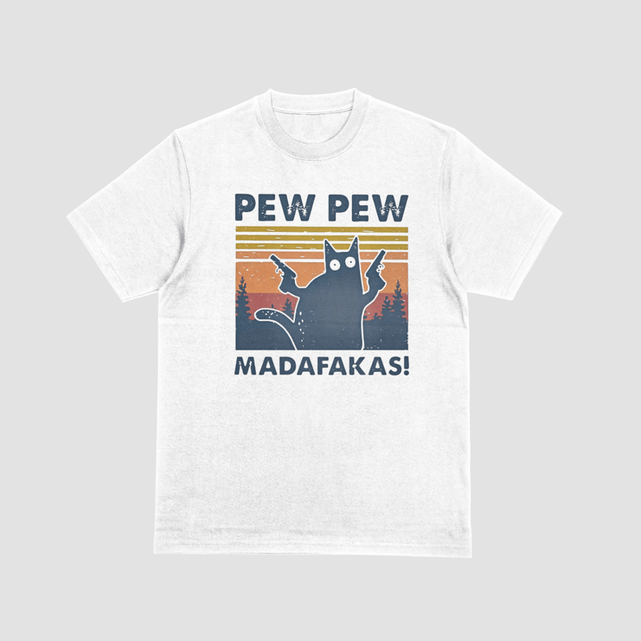 Pew Pew Madafakas Retro Cat Gun Meme Graphic