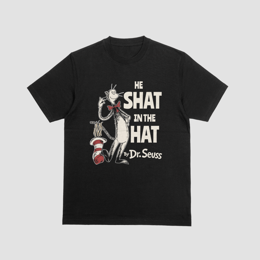 He Shat In The Hat Funny Parody White Graphic