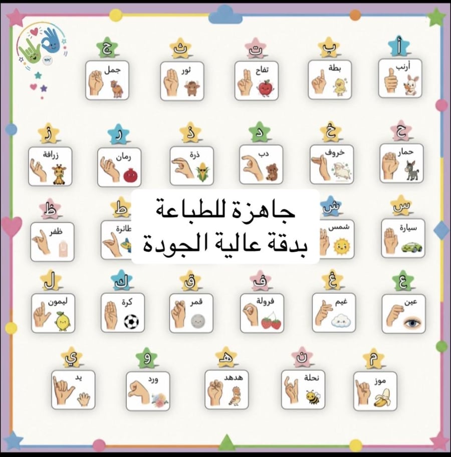 لوحة الحروف العربية بالغة الإشارة (مقاس متر في متر )
