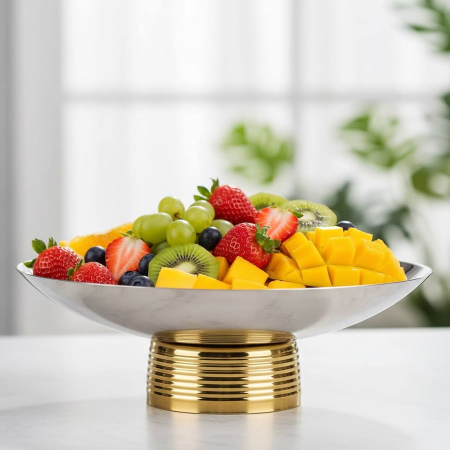 Round serving dish with spiral base - silver and gold