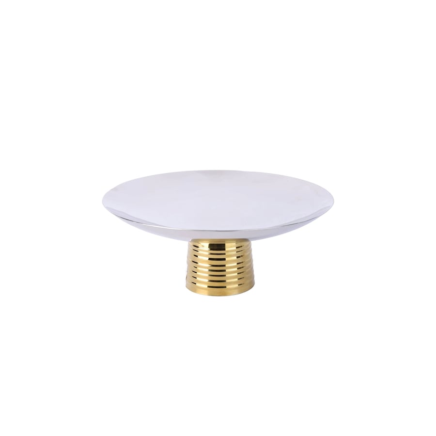 Round serving dish with spiral base - silver and gold