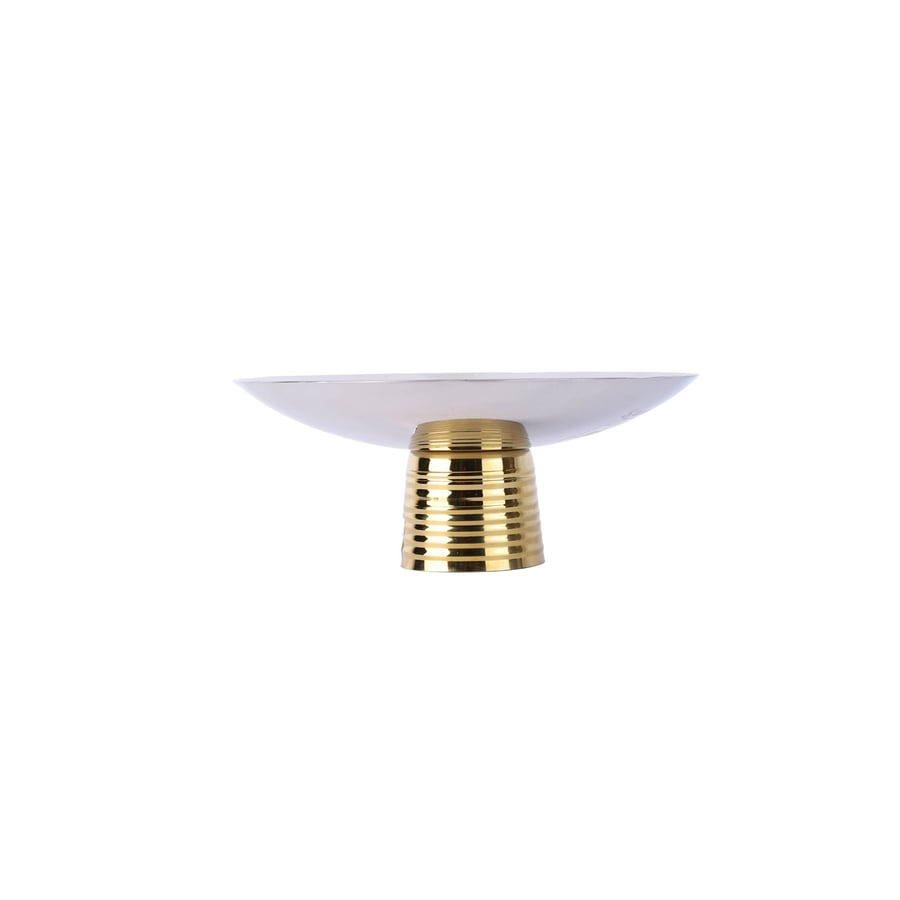 Round serving dish with spiral base - silver and gold