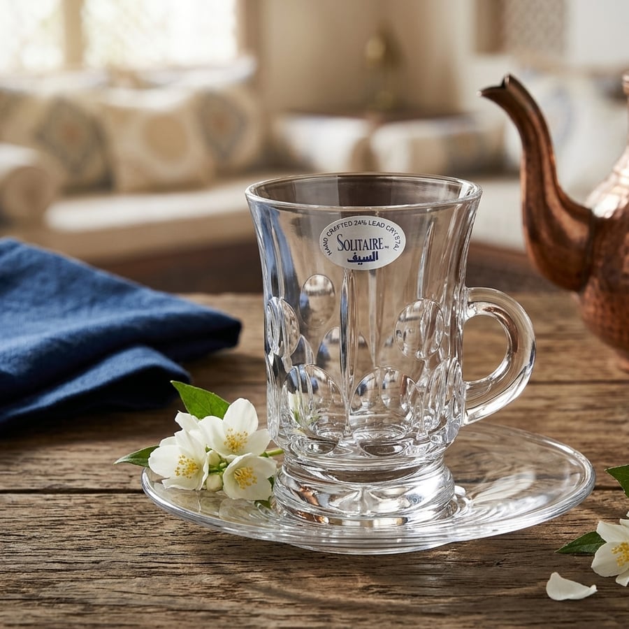 Crystal tea cups with saucers - Saif Home