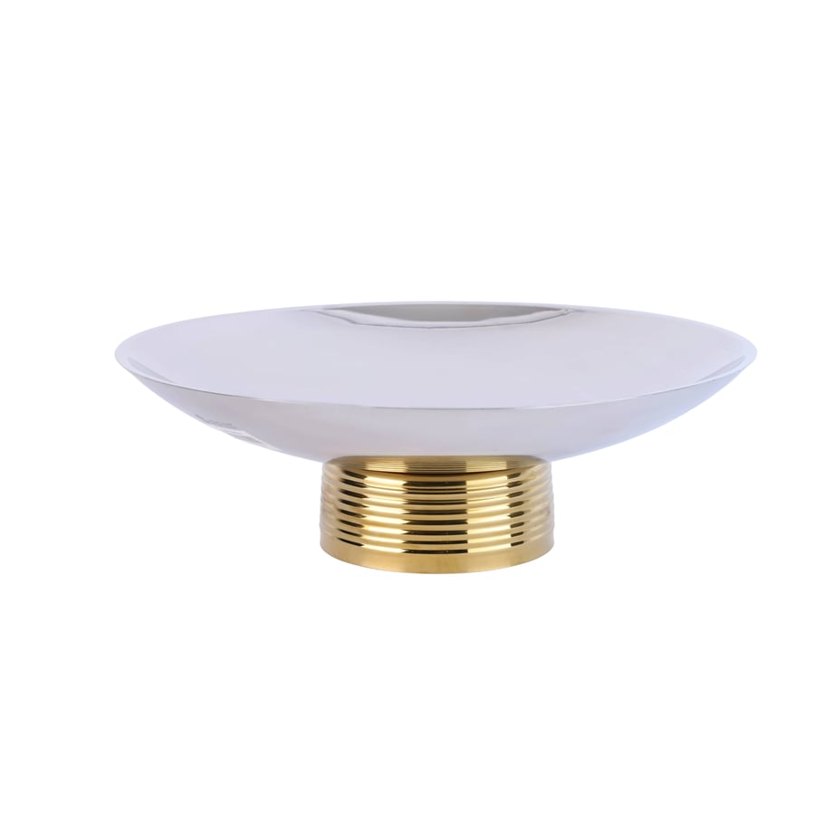 Round serving dish with spiral base - silver and gold