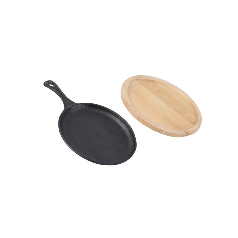 Cast iron skillet with wooden base – 23 cm