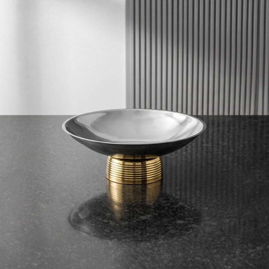 Round serving dish with spiral base - silver and gold