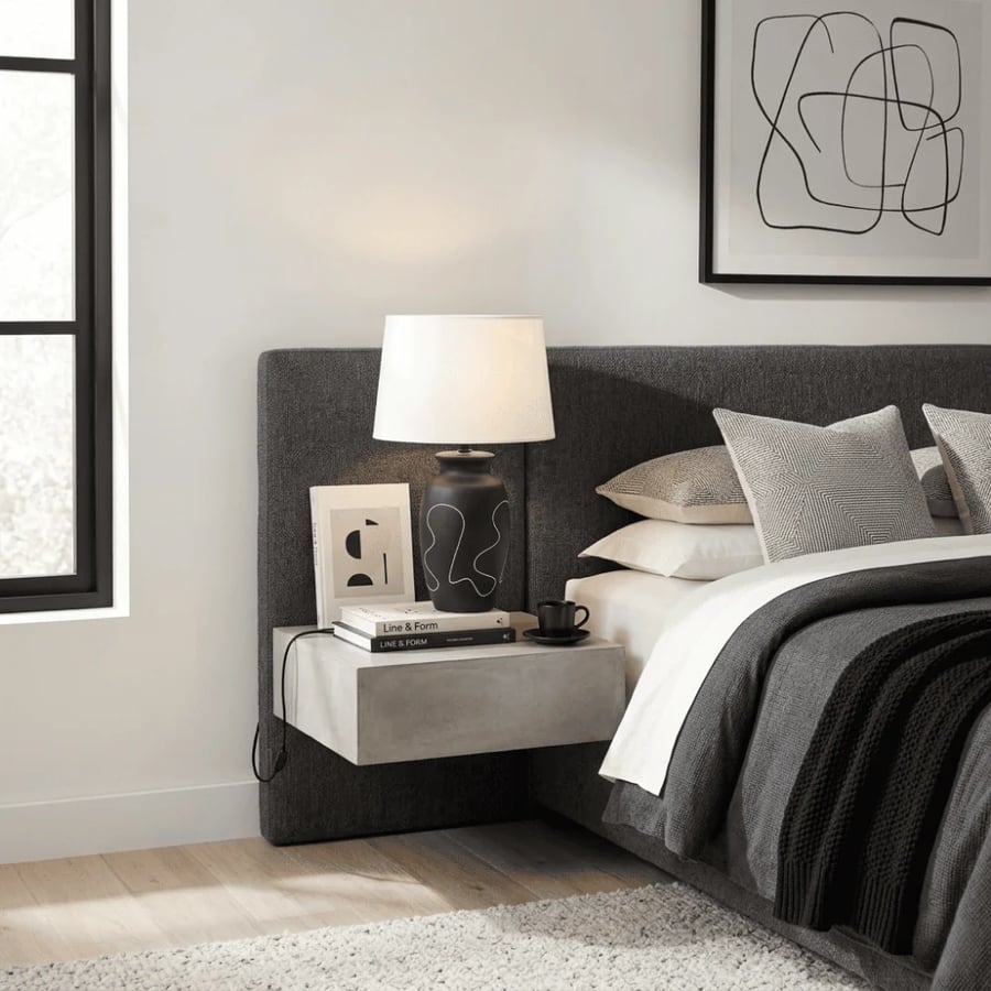 Black ceramic table lamp with white fabric cover – elegant artistic design for warm and modern lighting