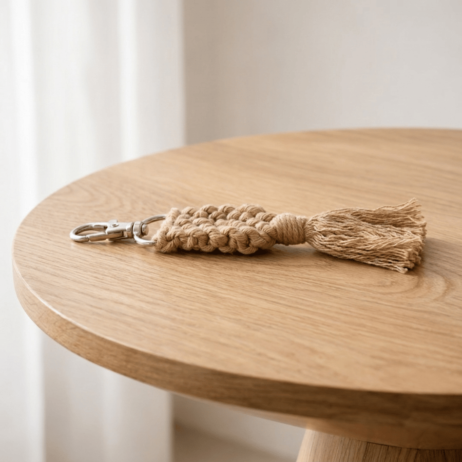 Macramé Keychain – Beige