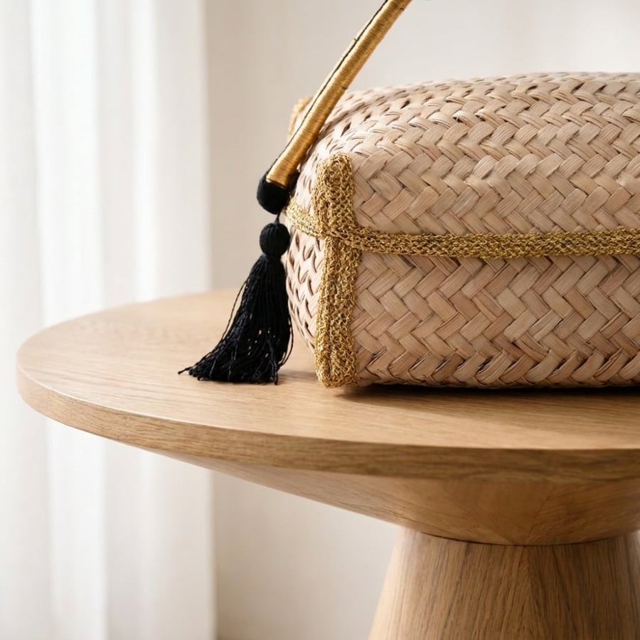 Palm Leaf Weaving Box with Agal - Gold