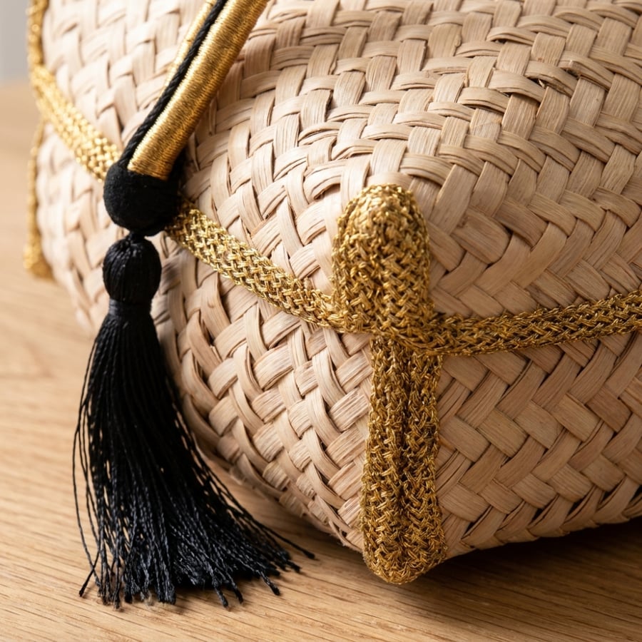Palm Leaf Weaving Box with Agal - Gold