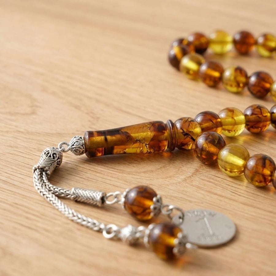 Bakelite & Saudi Coin Prayer Beads – Brown