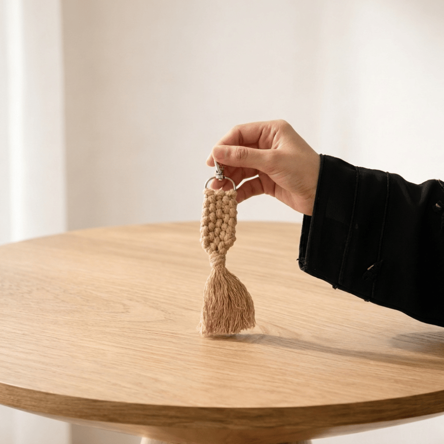 Macramé Keychain – Beige