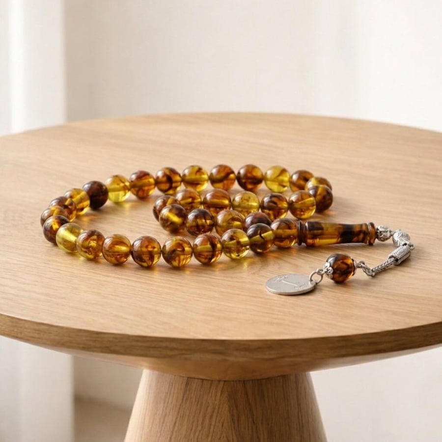 Bakelite & Saudi Coin Prayer Beads – Brown