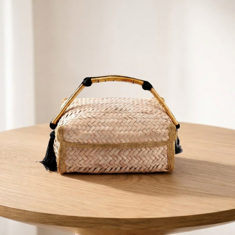 Palm Leaf Weaving Box with Agal - Gold