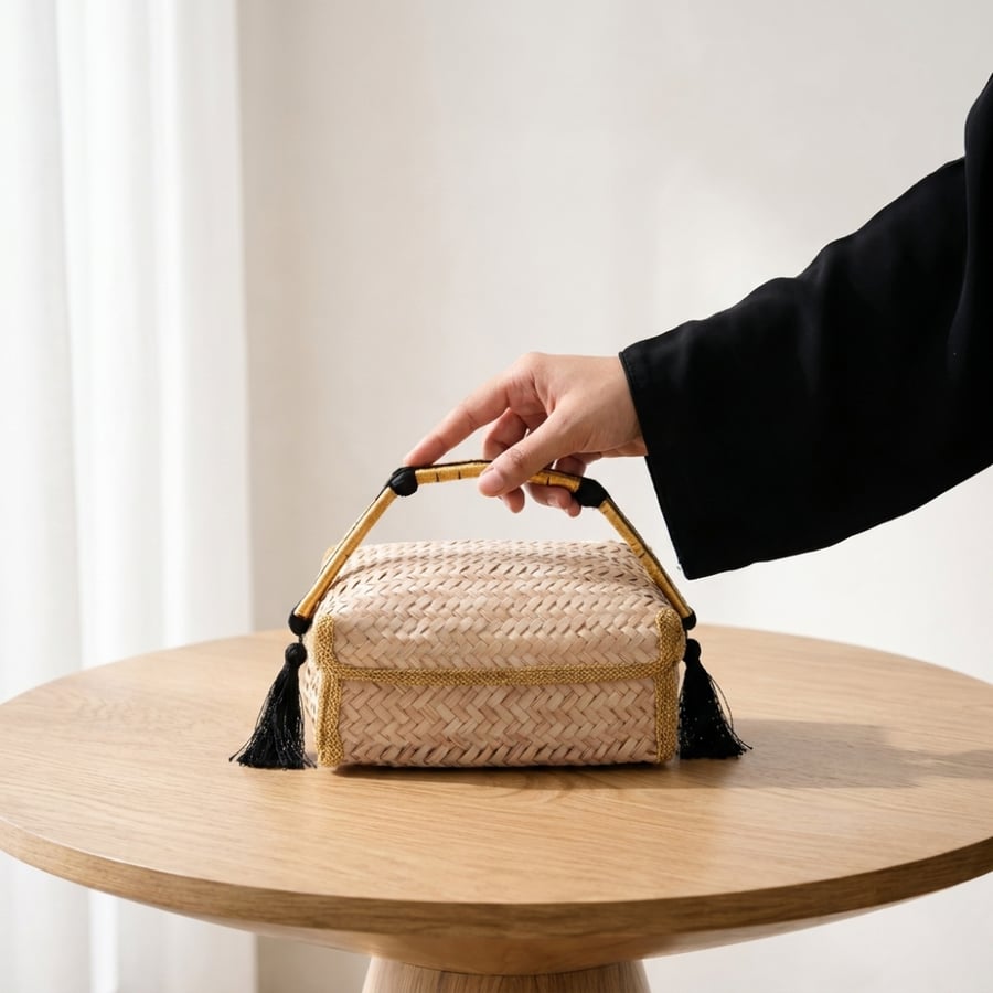 Palm Leaf Weaving Box with Agal - Gold