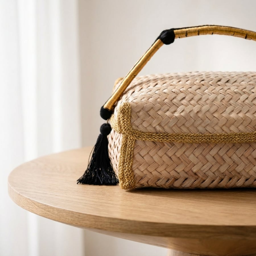 Palm Leaf Weaving Box with Agal - Gold