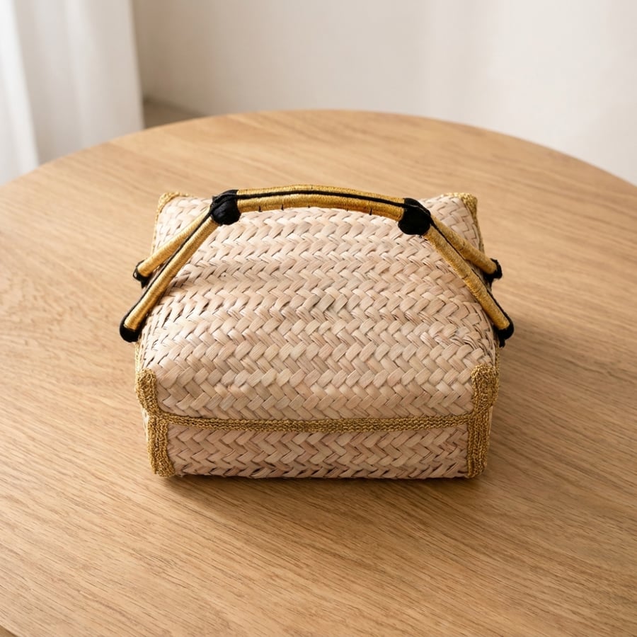 Palm Leaf Weaving Box with Agal - Gold