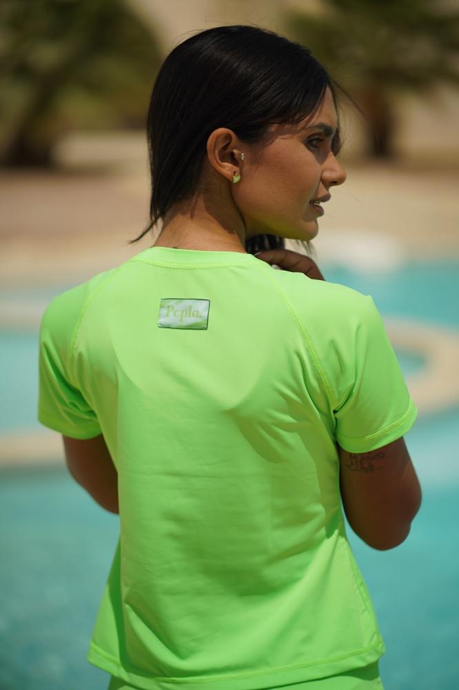 Neon green Bikini Sun Protection Half Sleeve Rashguard