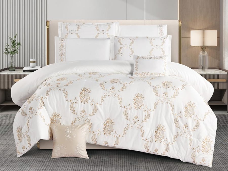 Stonia summer luxury double bedspread made of embroidered cotton fabric (300 stitches) 8 pieces