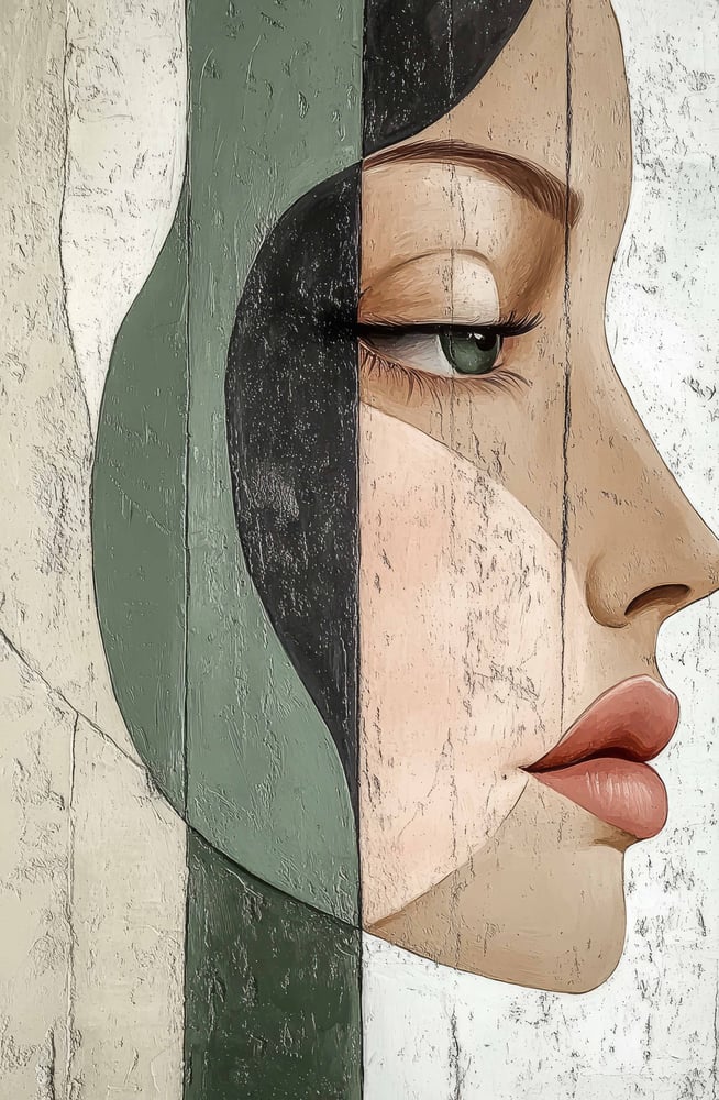 لوحة كانفاس وجه امرأة تجريدي بألوان هادئة ديكور عصري راقي
