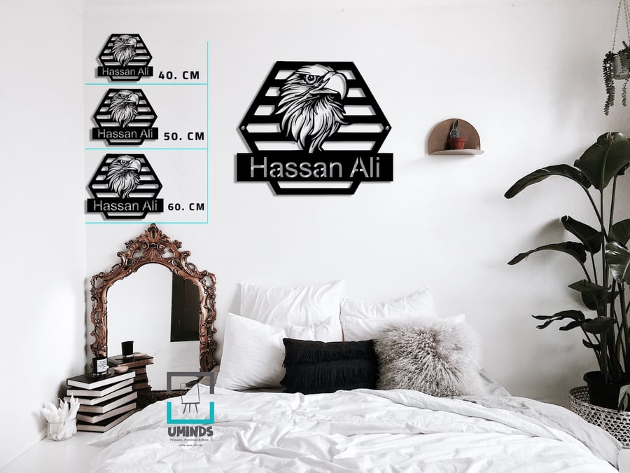 لافتة اسم مخصصة بتصميم نسر هندسي فاخر