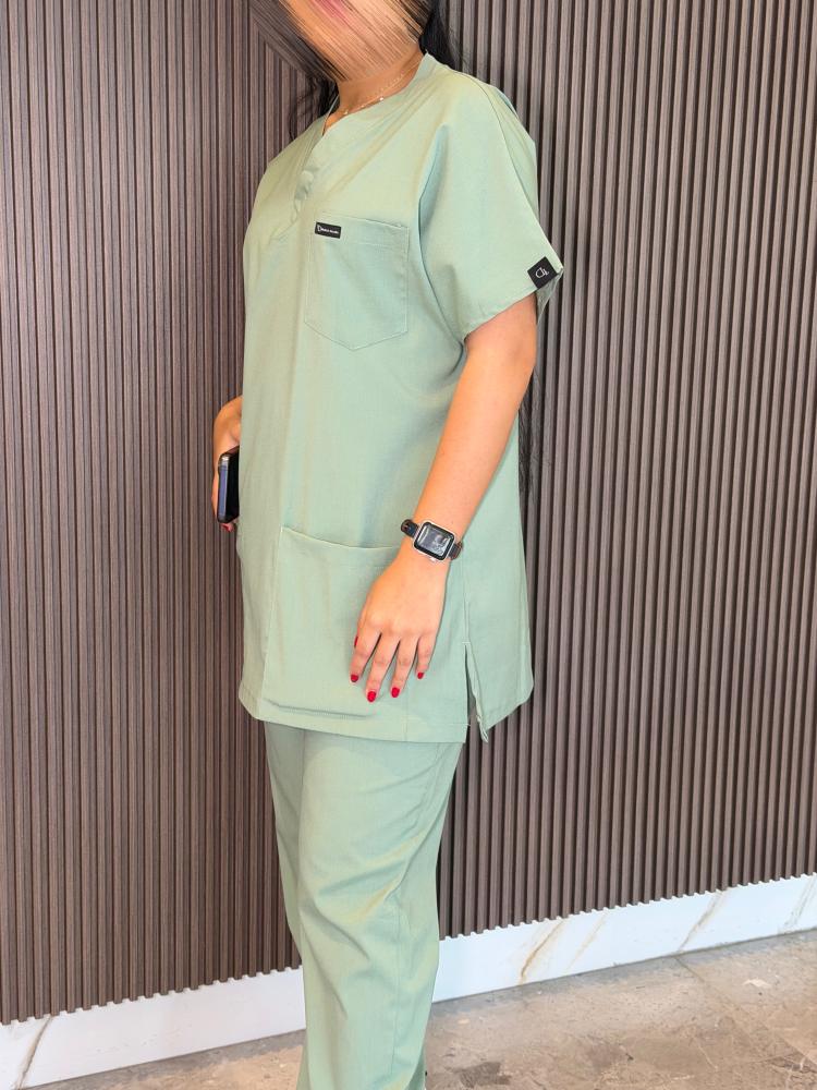 V-neck medical scrub in light green color F-001