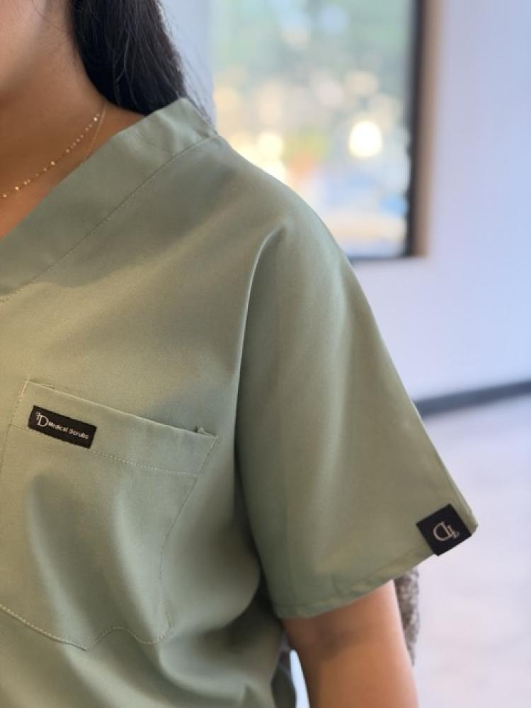 V-neck medical scrub in light green color F-001