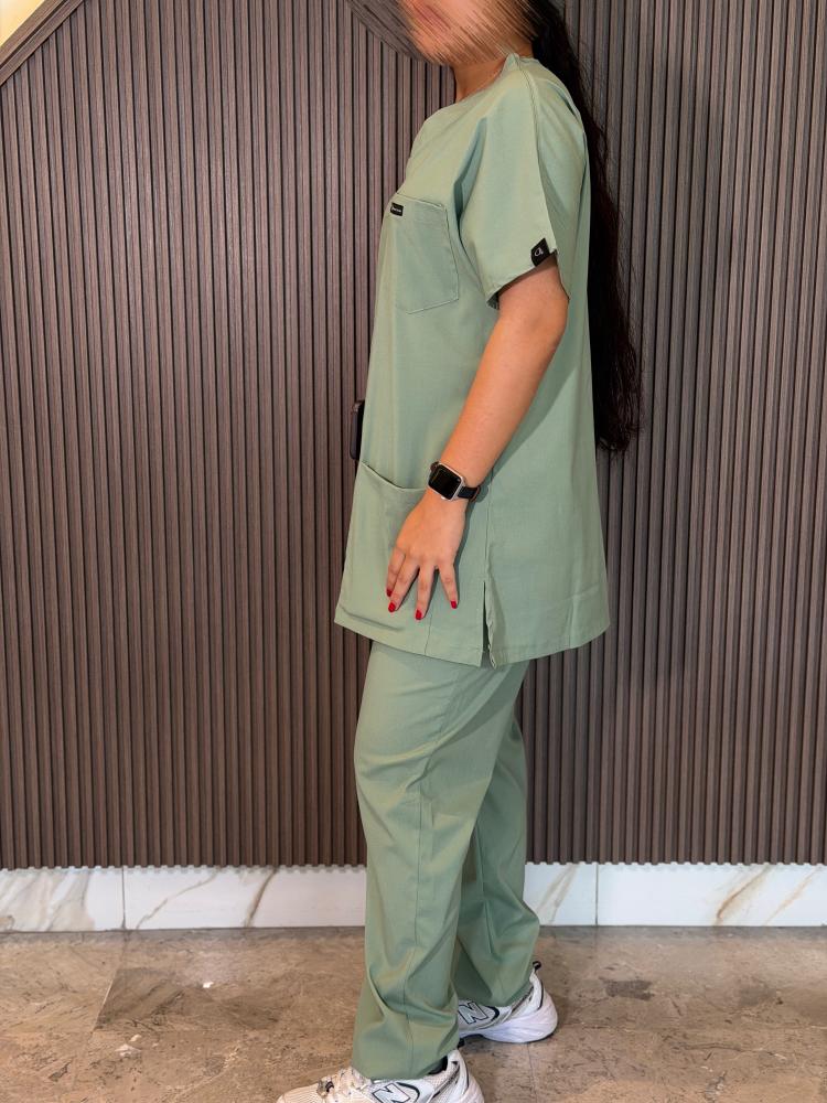 V-neck medical scrub in light green color F-001