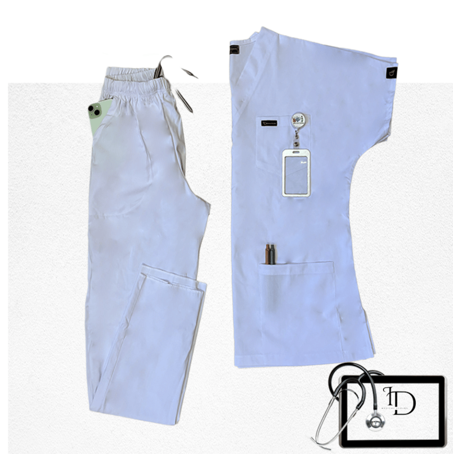 Medical scrub with V-neck in white color M-004