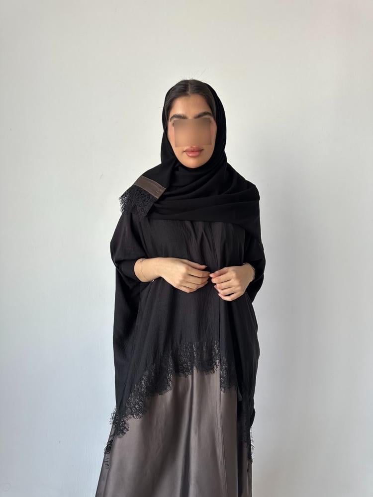 عباية ريل كريب وحرير نص بشت