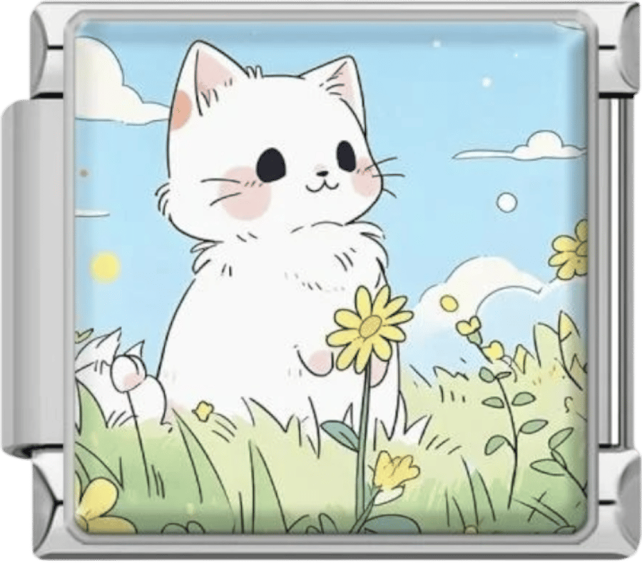 Silver Cat Charms in a Rose Field