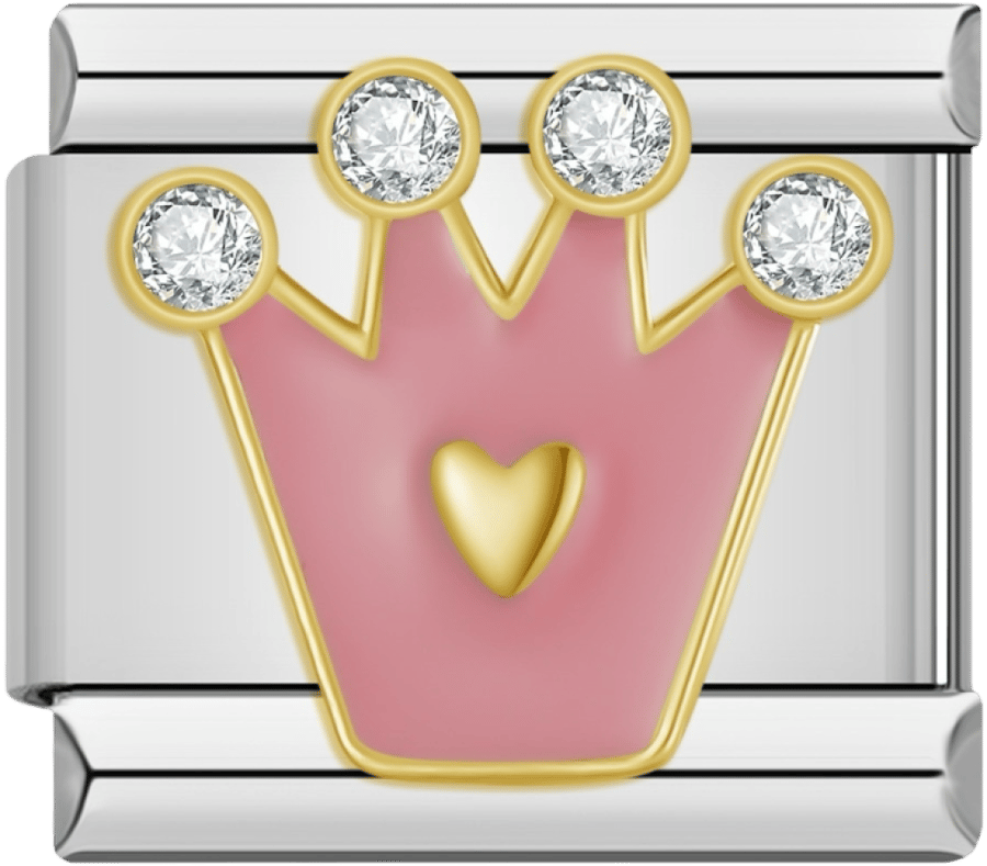 Silver charm, pink crown with crystal