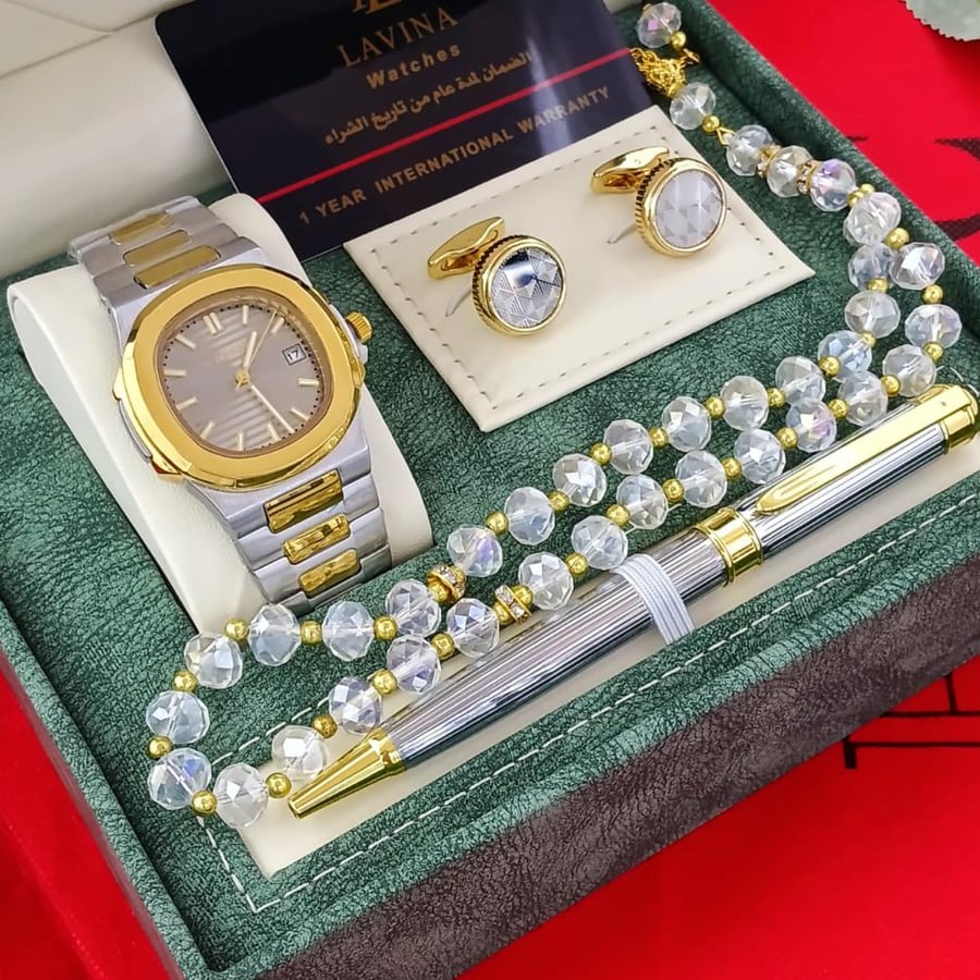أطقم ساعات رجالي الطقم يتكون من ساعة شكل ماركة ضمان الون والمكينه سنه كبك قلم سبحه مع علبه فخمه